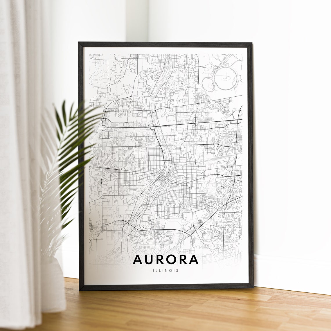 Minimalist Aurora Illinois Black and White Street Map Poster - Image 2