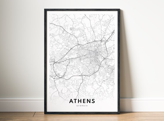 Athens Georgia Map Print Poster Black And White Instant