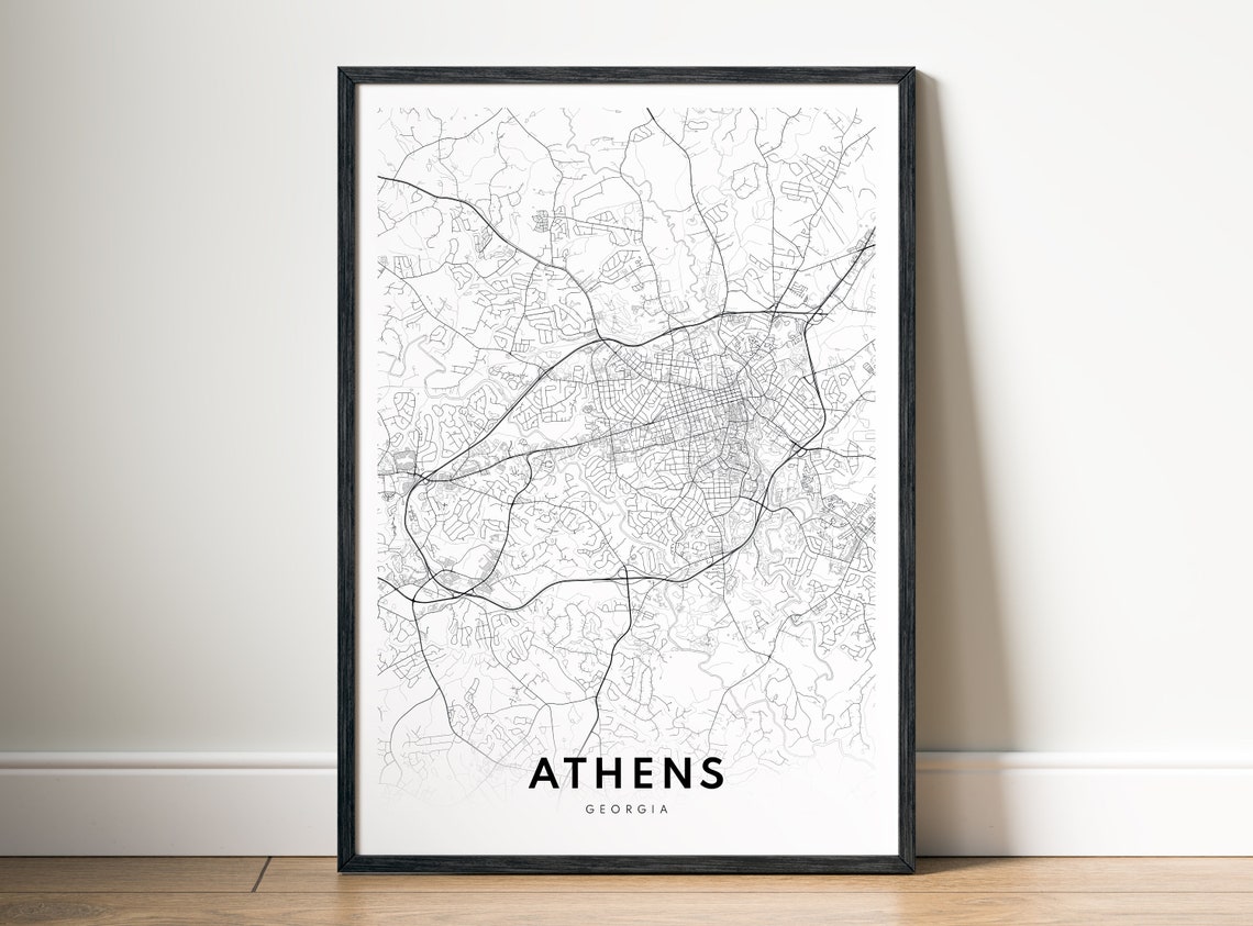 Athens Georgia Minimalist Modern Black And White City Map Wall Art