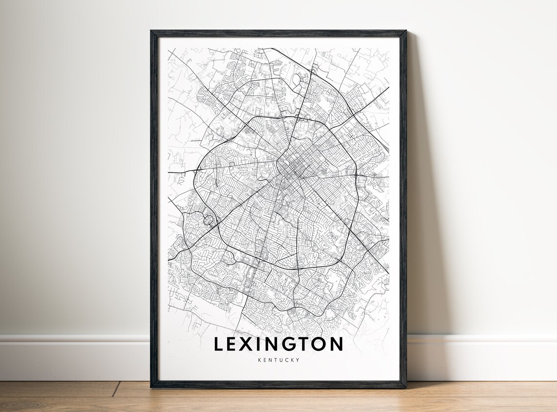 Lexington Kentucky Black and White City Map Minimalist Wall Art