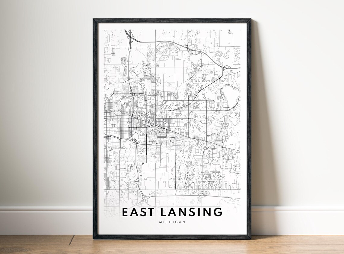 East Lansing City Map Poster, Minimalist Decor Art