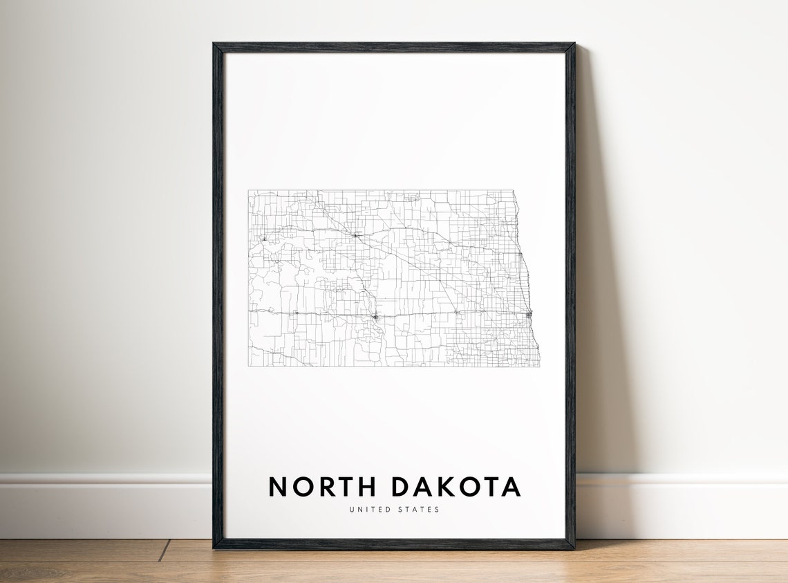 North Dakota State Road Map Minimalist Black White Art Poster - Image 4