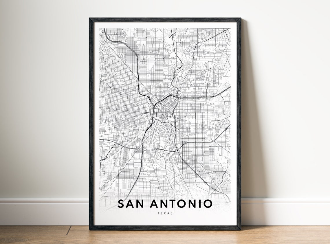 San Antonio Texas Minimalist Black and White City Map Line Art Poster