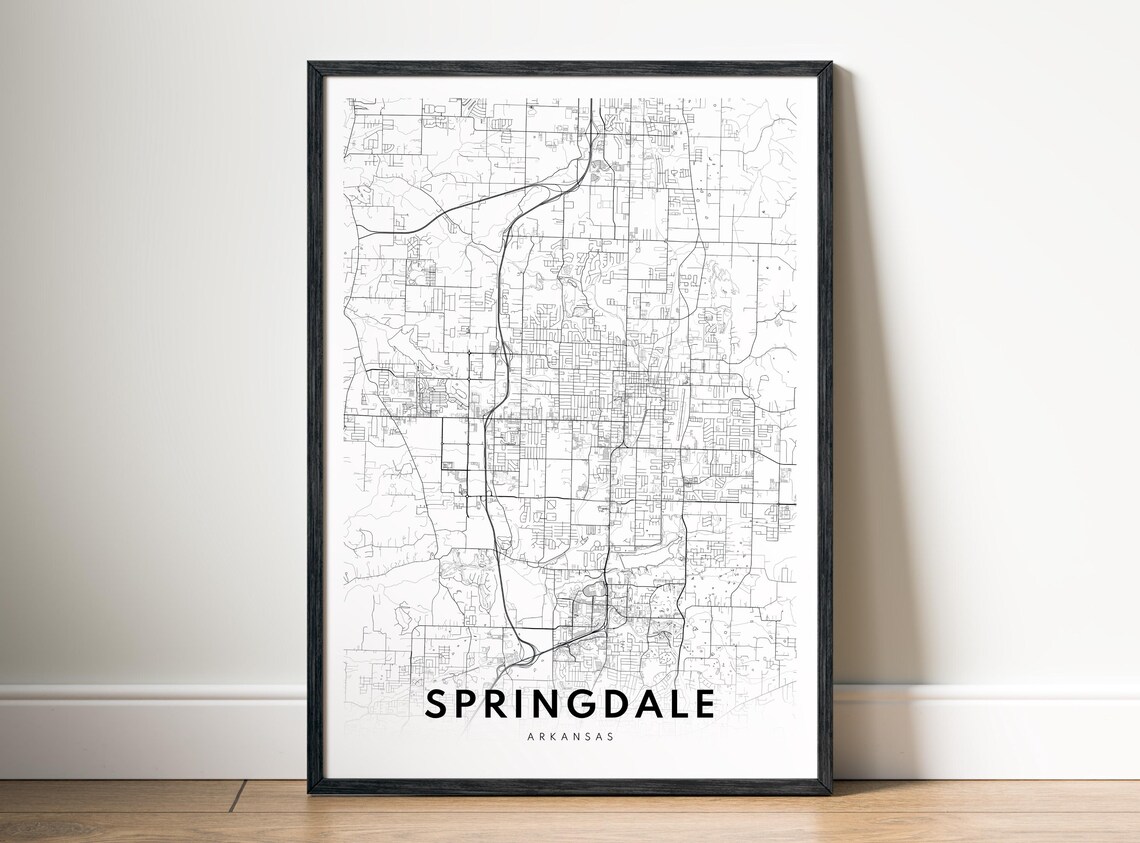 Springdale Ark City Map Poster Arkansas Black And White Print