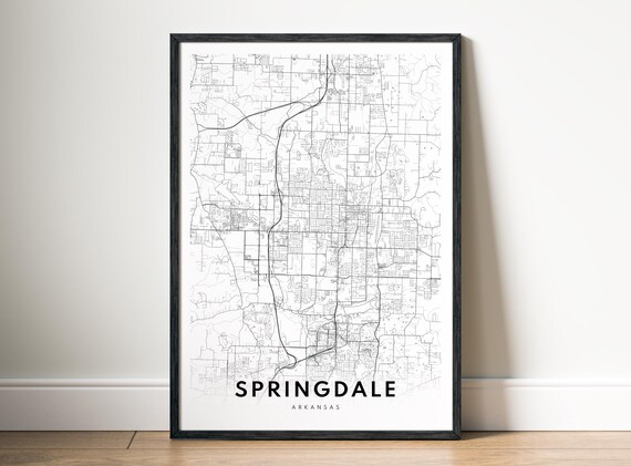 Springdale Ark City Map Poster Arkansas Black And White Print