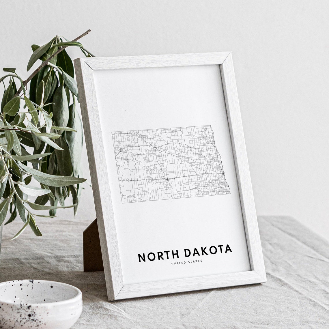 North Dakota State Road Map Minimalist Black White Art Poster - Image 3