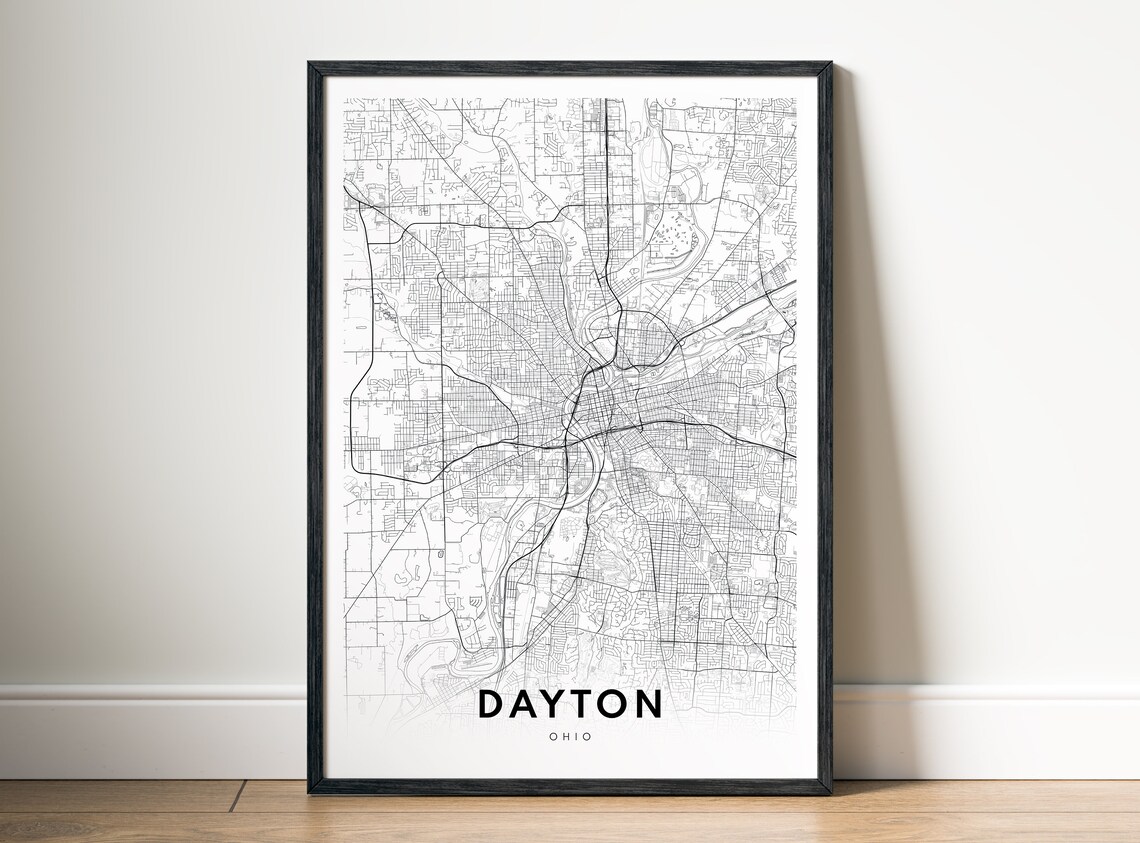 Dayton Ohio Black and White City Street Map Urban Grid Poster