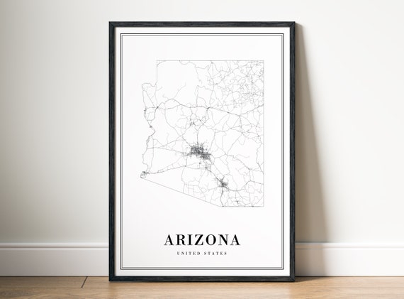 Arizona State Map Print, Black And White Travel Poster