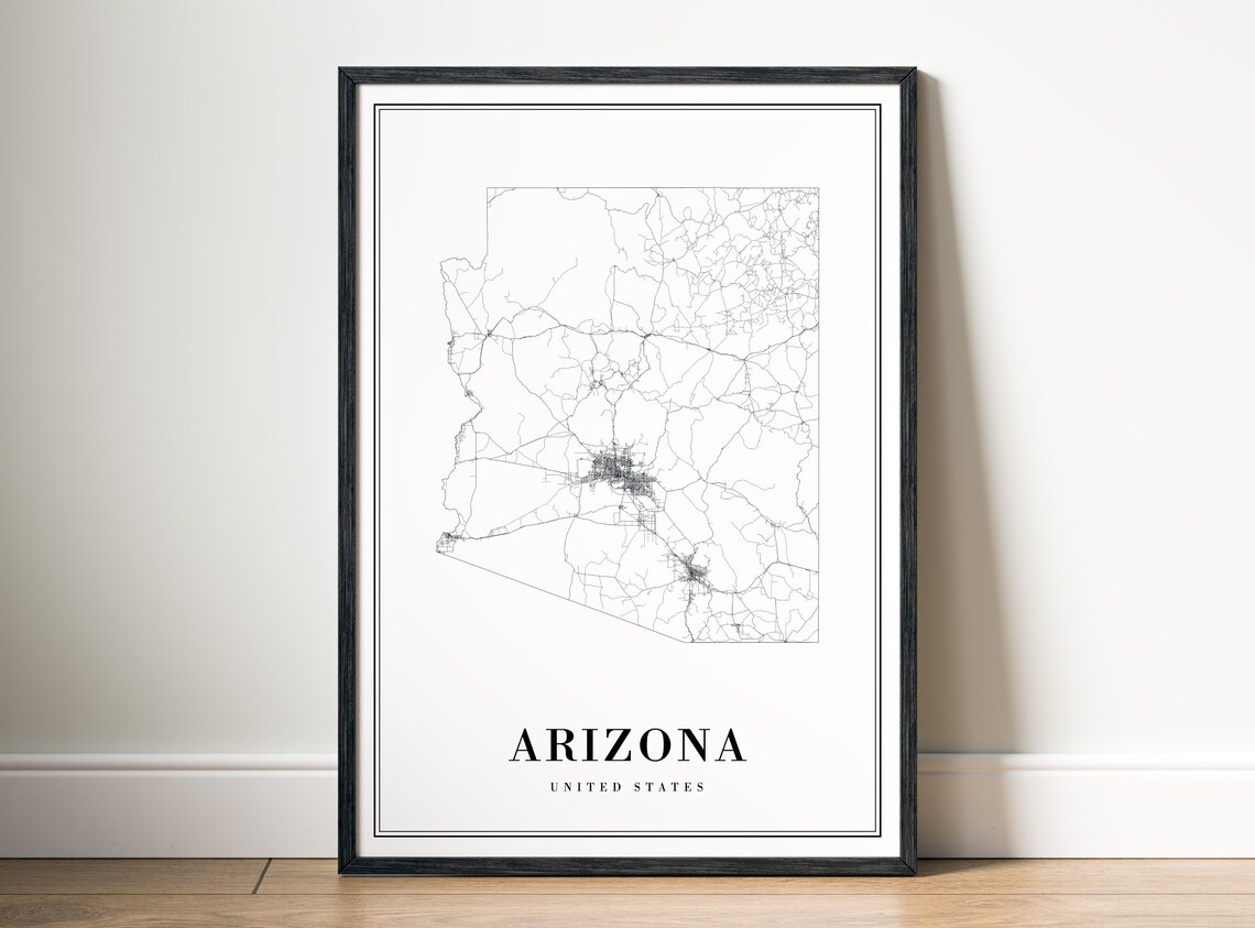 Arizona State Map Print, Black And White Travel Poster