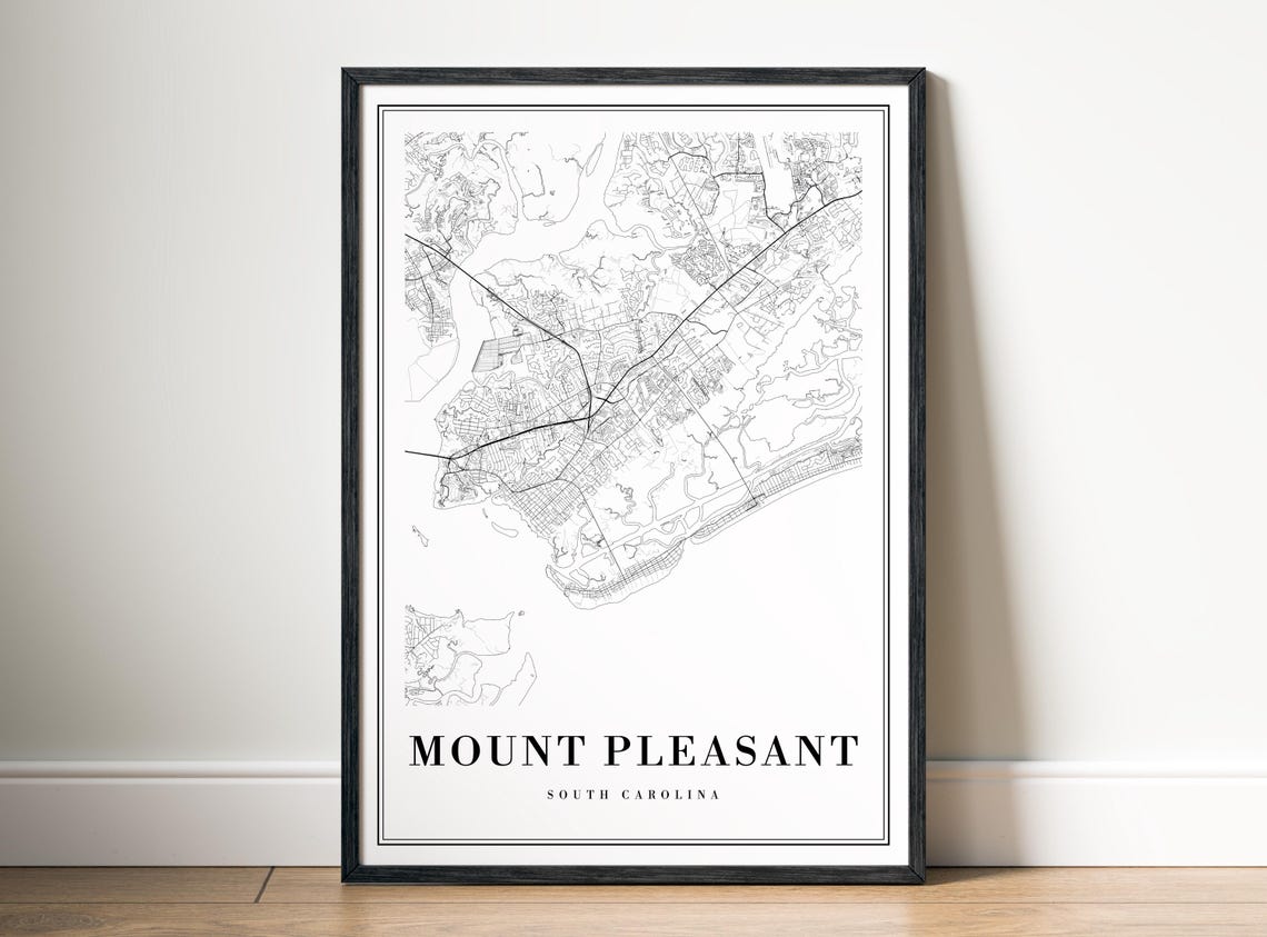 Mount Pleasant South Carolina Minimalist Black And White Map Poster