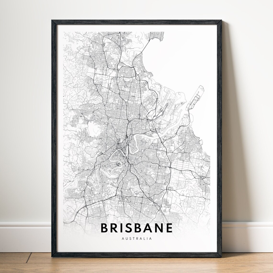Brisbane Map Print, Minimal Black And White Poster