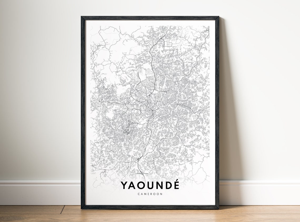 Yaounde Cameroon Minimalist Black and White City Map Sketch Poster