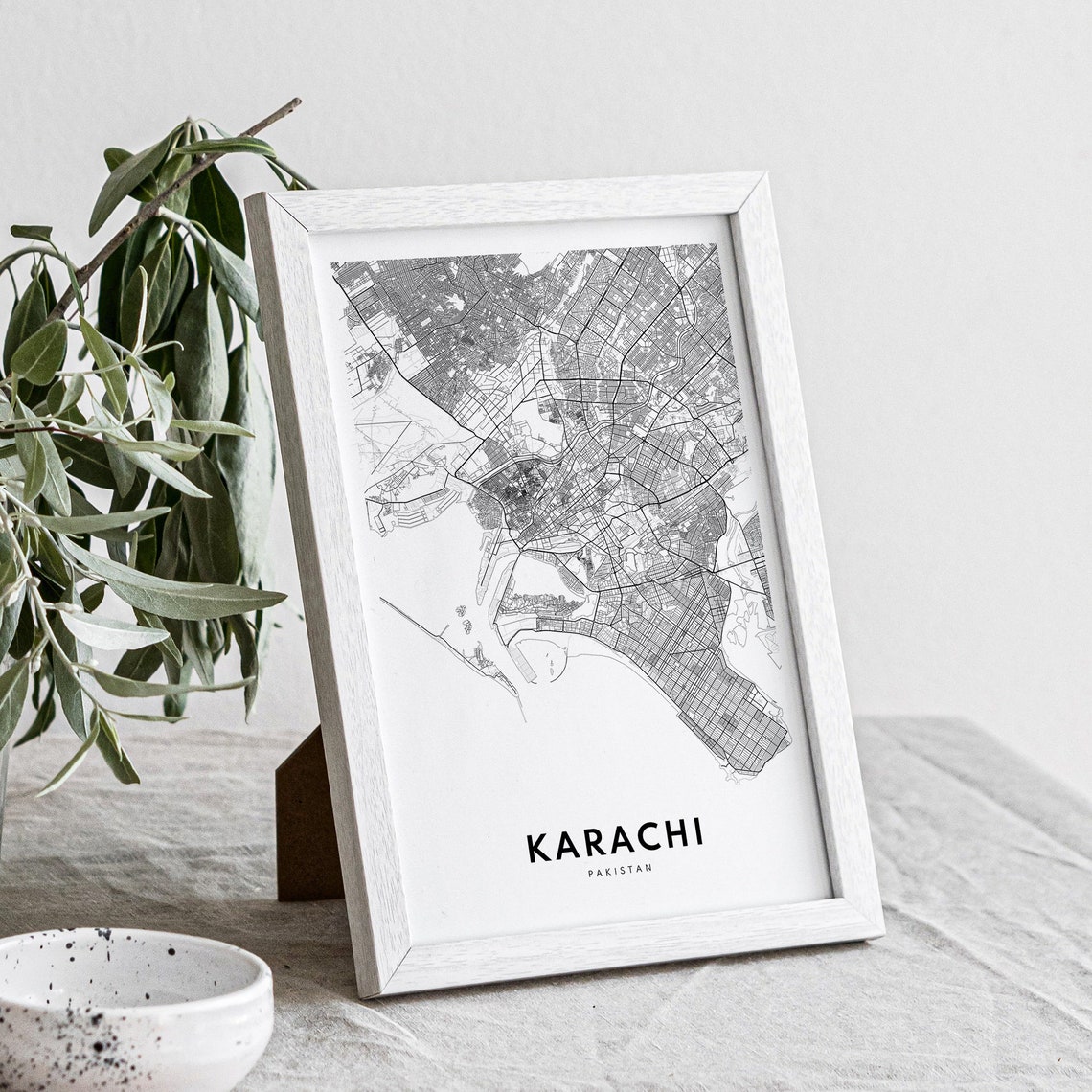 Karachi Pakistan Minimalist Black Line City Street Map Poster - Image 4