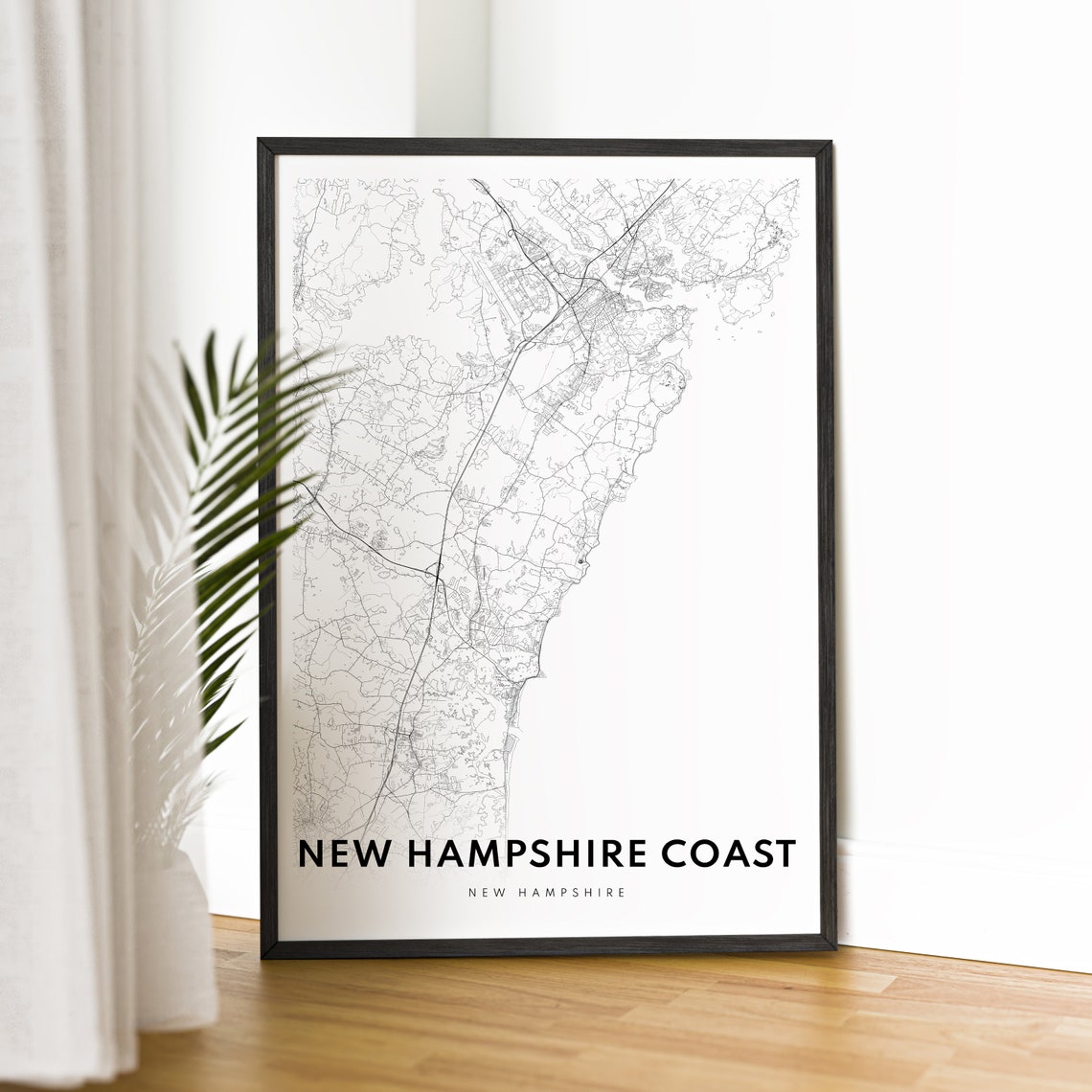 New Hampshire Coast Detailed Line Map Black And White Coastal Poster - Image 2