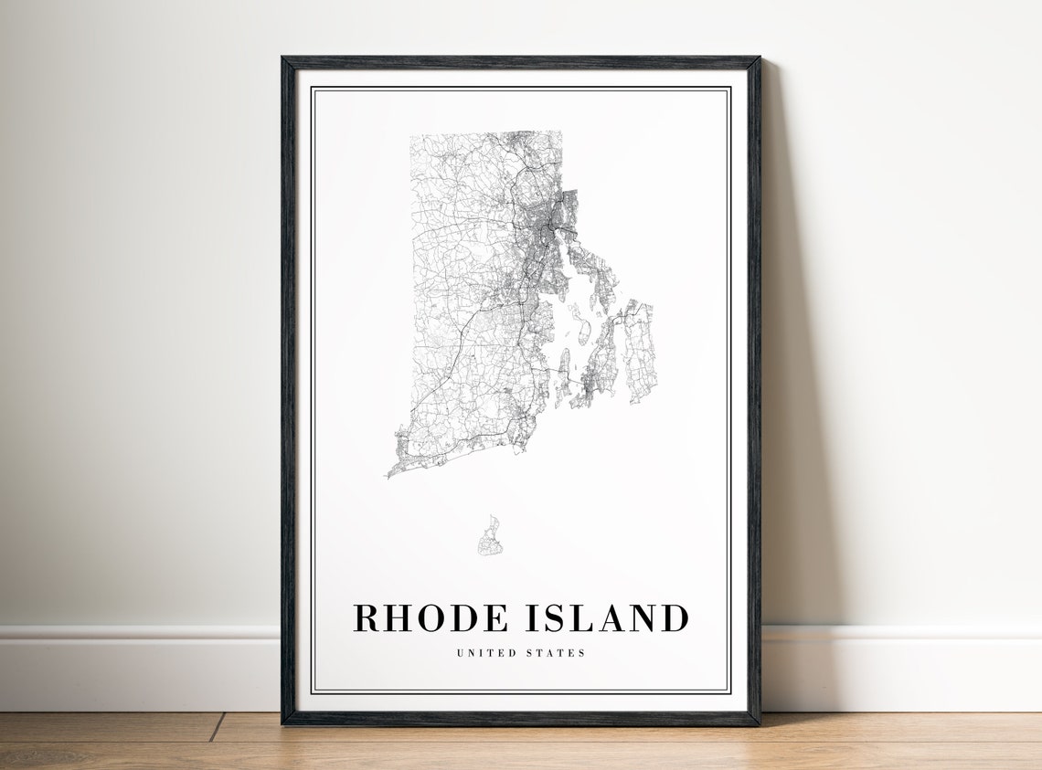 Rhode Island United States Black and White State Road Map Poster - Image 5