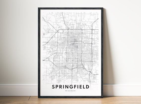 Springfield Missouri Map Art Print, Black And White