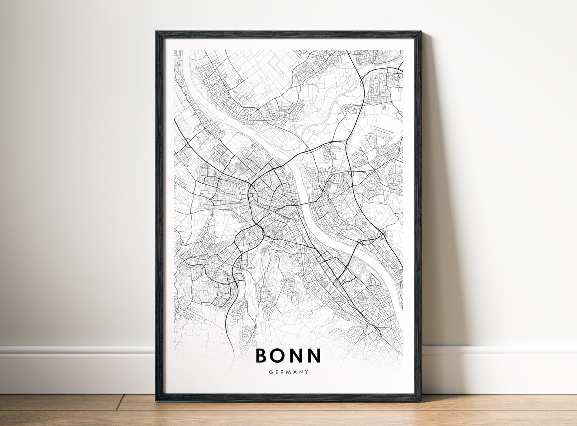 Bonn Germany Map Print Black And White City Poster Minimalist Wall Art