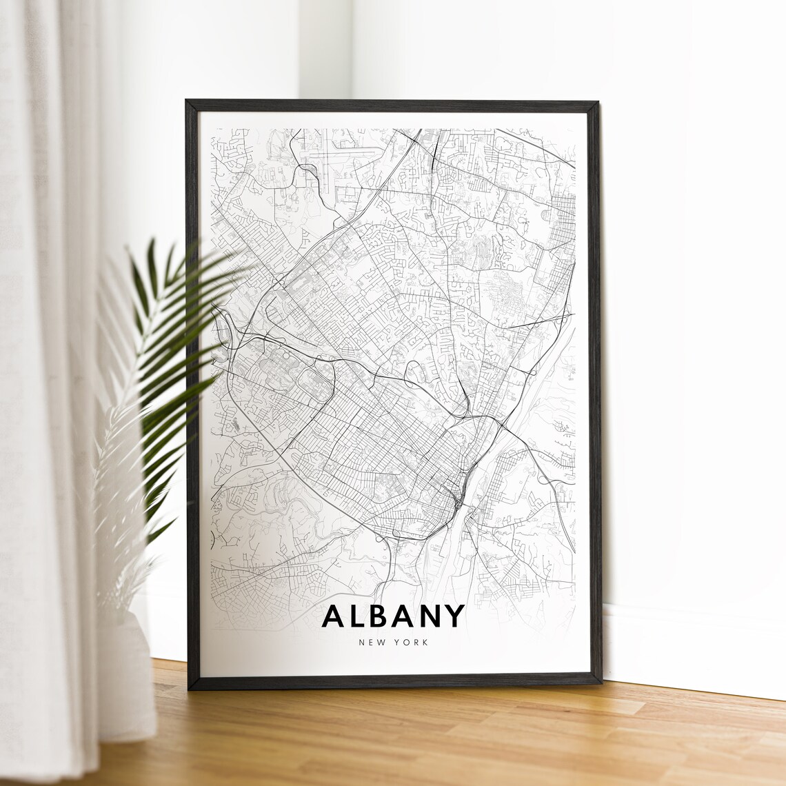 Albany New York Black and White Minimalist City Map Art Poster - Image 2