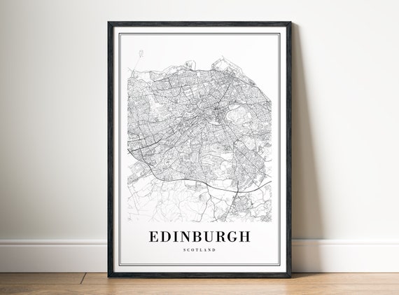 Edinburgh Scotland Map Print, Black And White Travel Poster