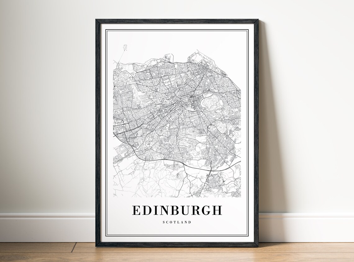 Edinburgh Scotland Map Print, Black And White Travel Poster