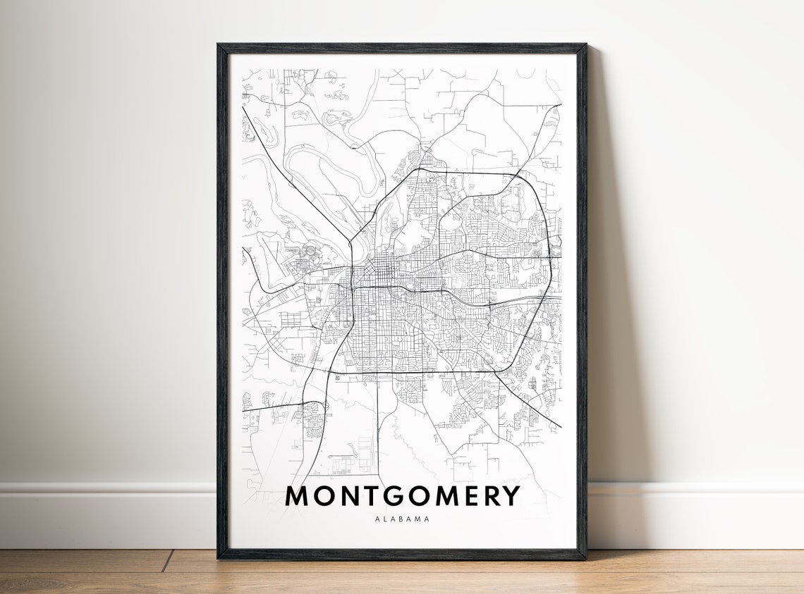 Montgomery Alabama Street Map Minimalist Black and White Print