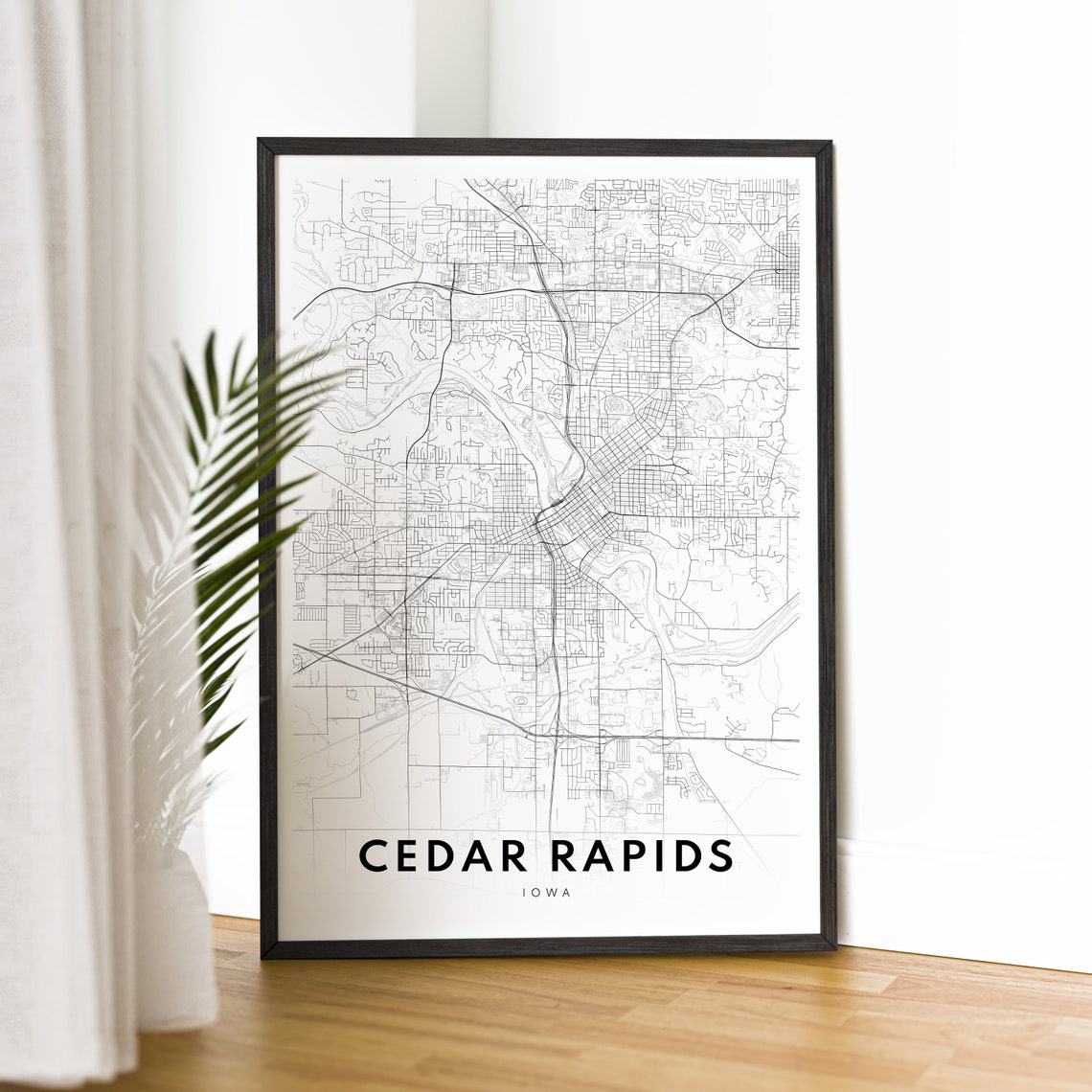 Cedar Rapids Iowa Minimalist Black and White City Map Poster - Image 2