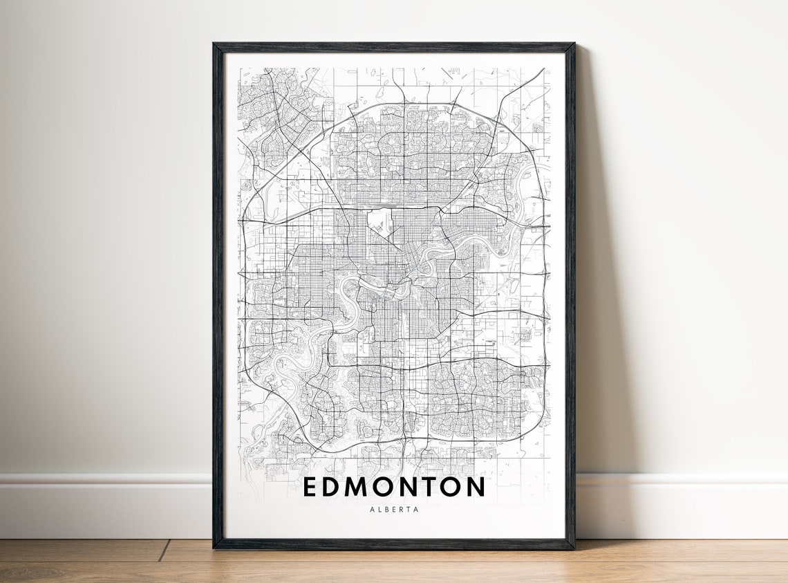 Minimalist Edmonton Alberta Black and White Street Map Poster