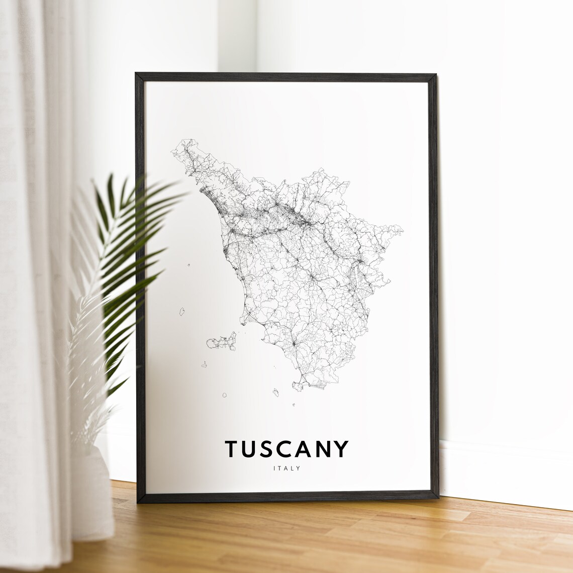 Tuscany Italy Region Minimalist Black White Road Network Map Poster - Image 2