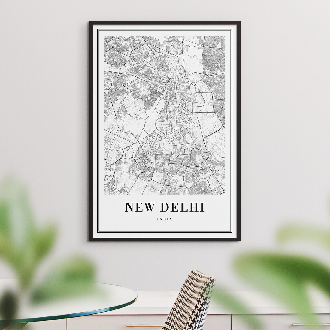 New Delhi India Black And White Detailed Street Map Line Art Poster - Image 3