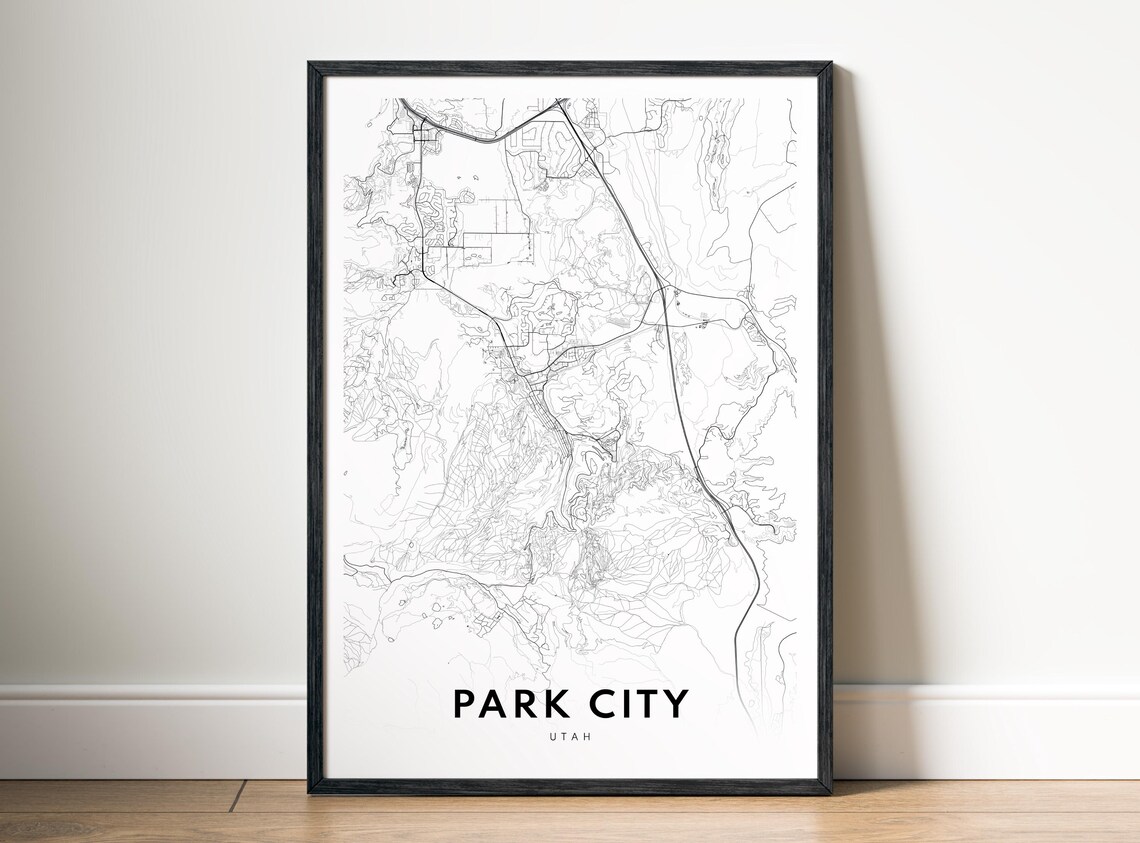 Park City Utah Map Poster Black And White Minimalistic