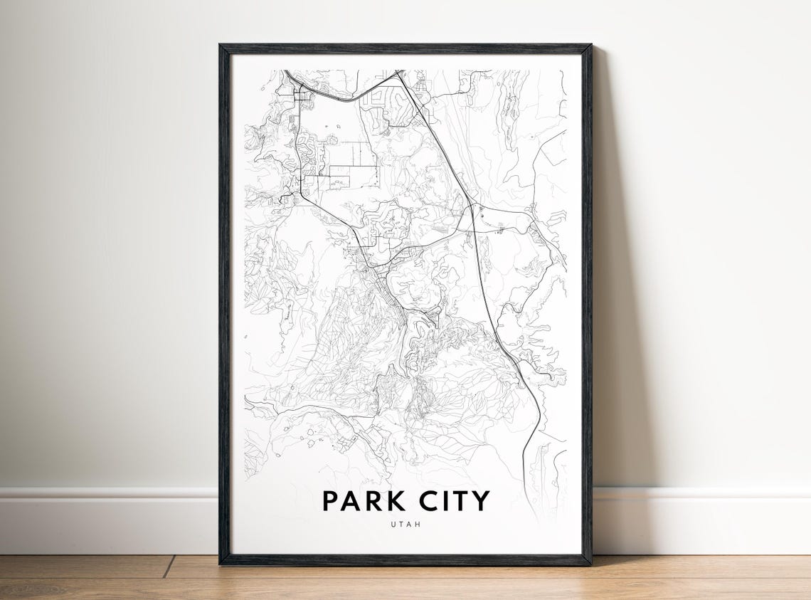 Park City Utah Minimalist Black And White Mountain Town Map Poster