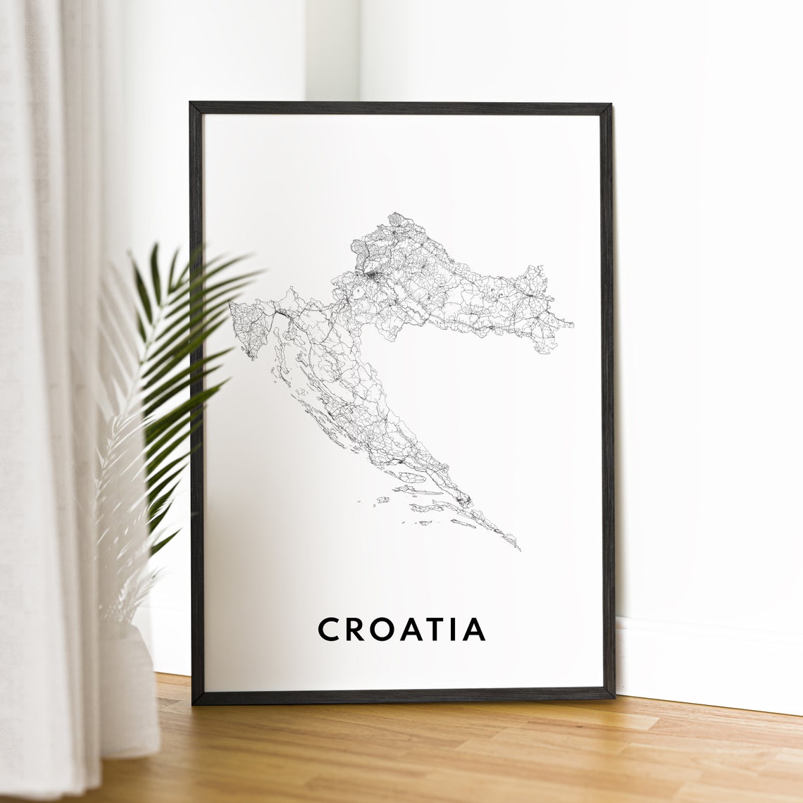 Croatia Minimalist Black And White Country Outline Map Poster - Image 2