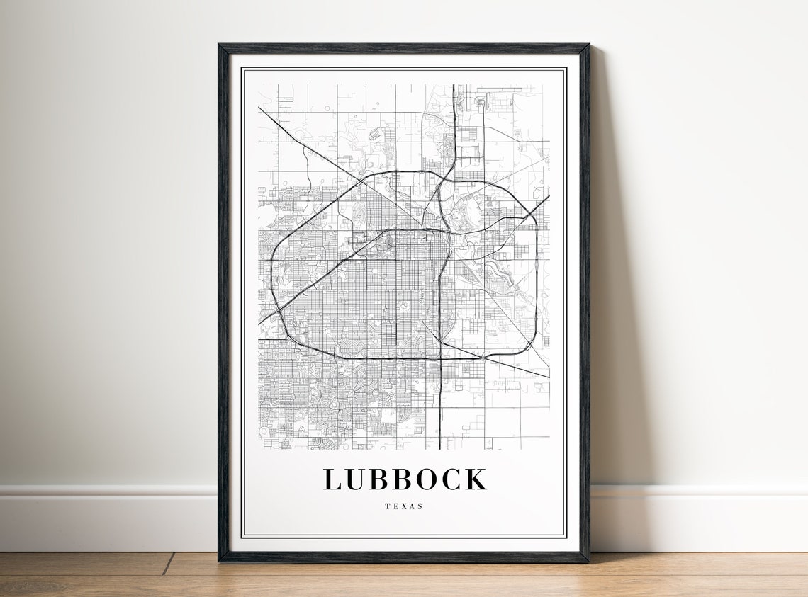 Lubbock Texas Minimalist Black and White Street City Map Poster - Image 5