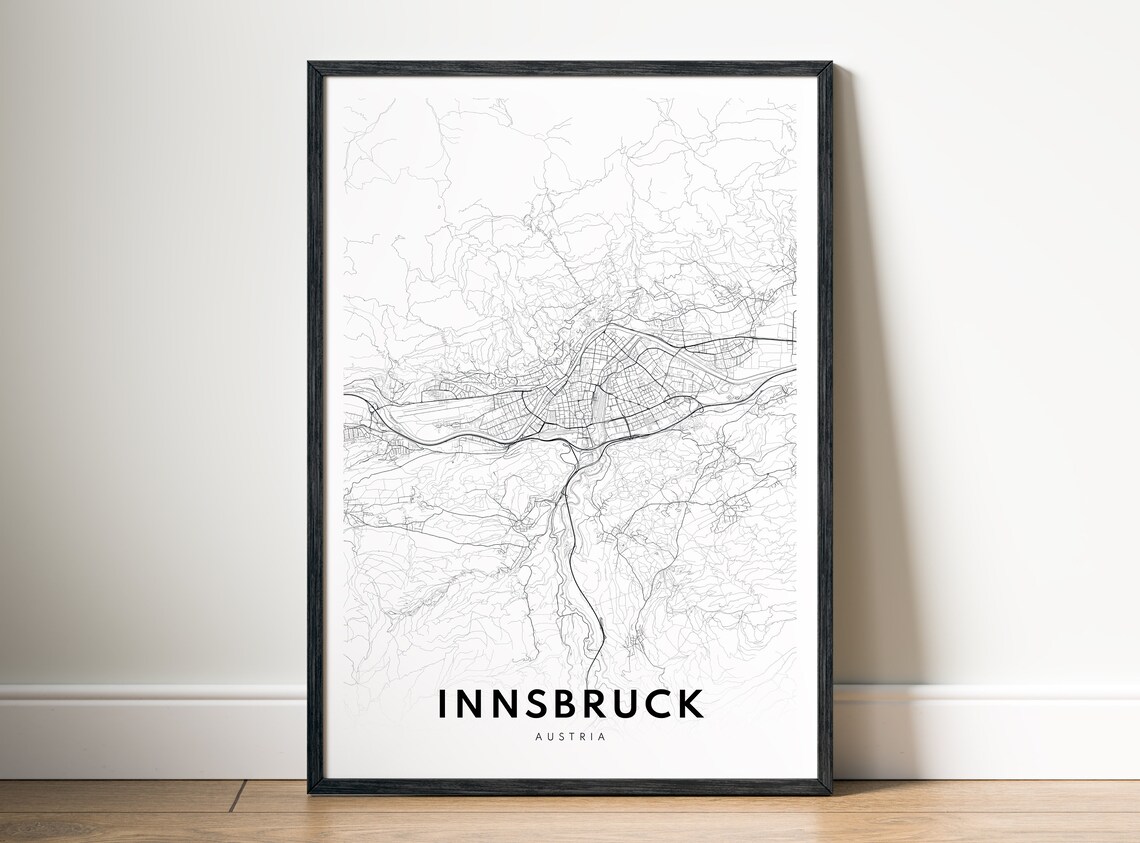Innsbruck Map Print Austria Poster Black And White Art Sketch