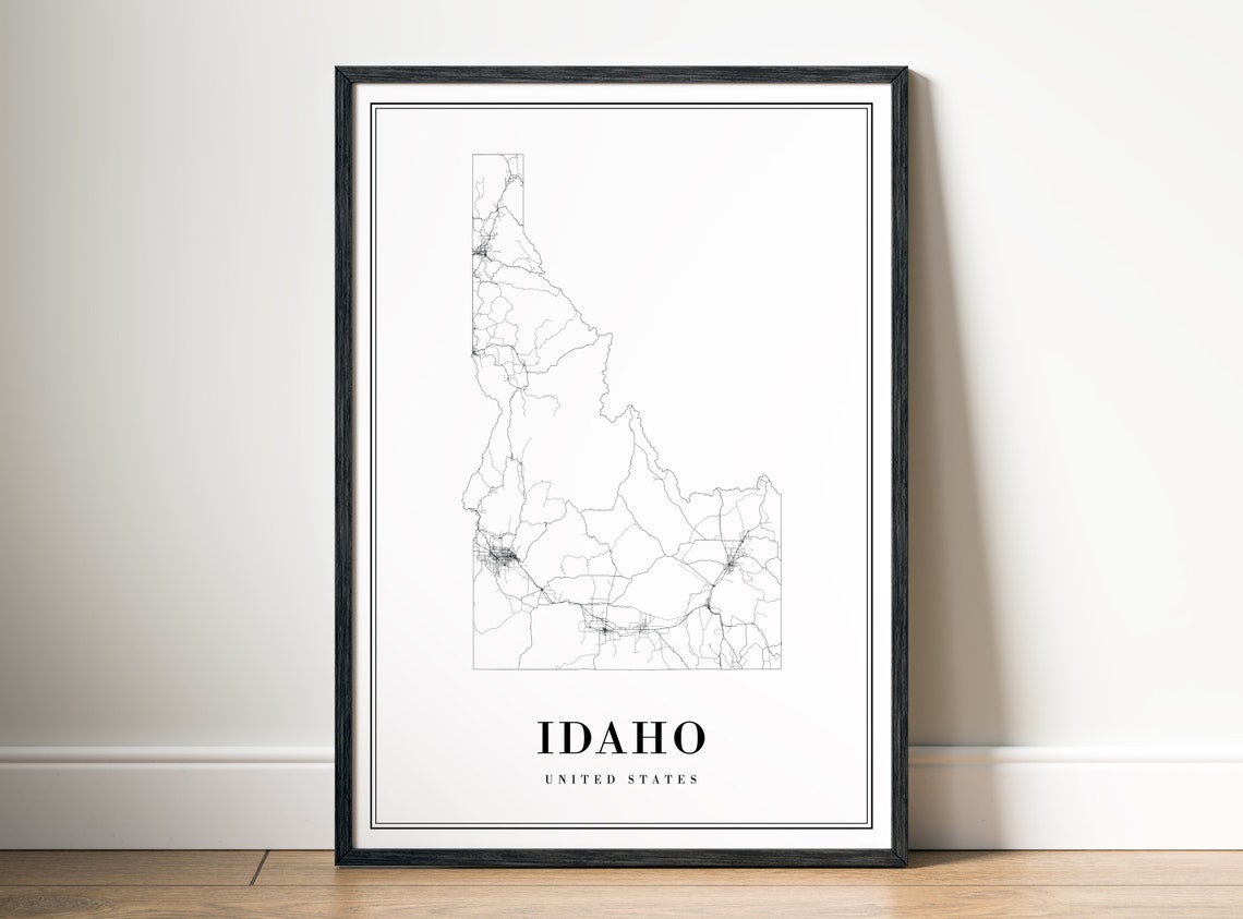 Idaho State Detailed Road Map Minimalist Black White Art Poster - Image 5