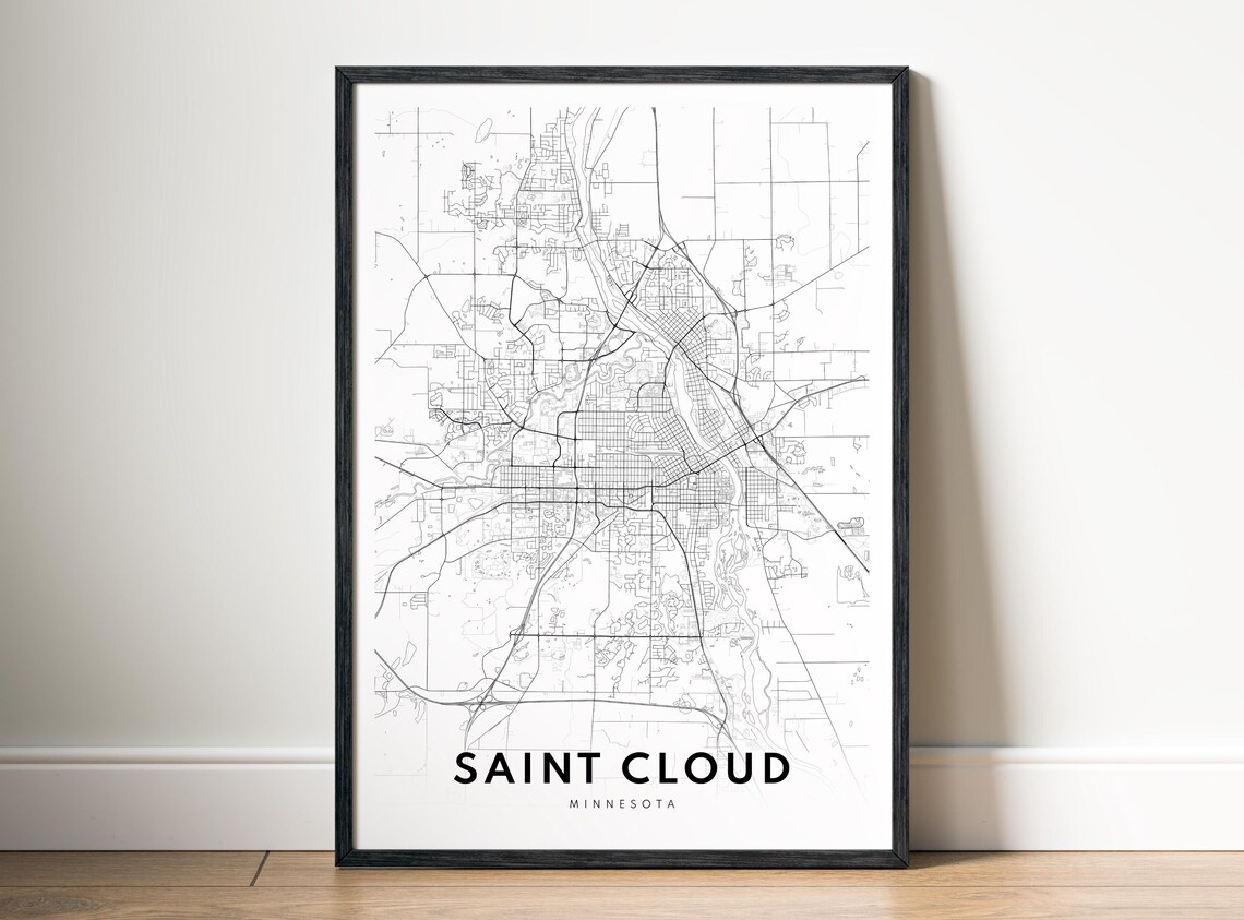 Saint Cloud Mn City Map Poster Minnesota Minimalistic Black And White