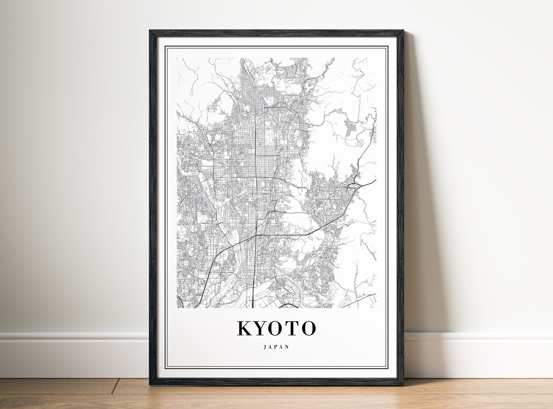 Kyoto Japan Minimalist Black And White Ancient City Street Map Poster - Image 5