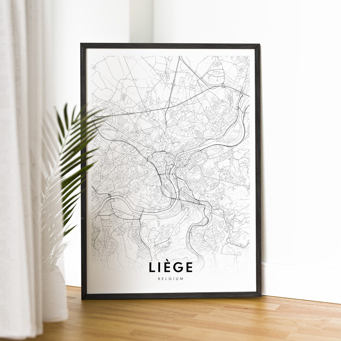 Liege Belgium Minimalist Black and White City Street Map Poster - Image 2