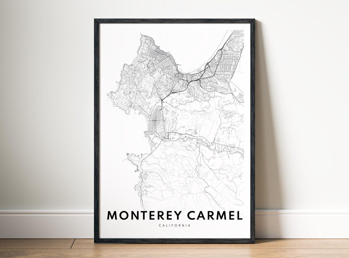Monterey Carmel California Minimalist Black And White Map Poster