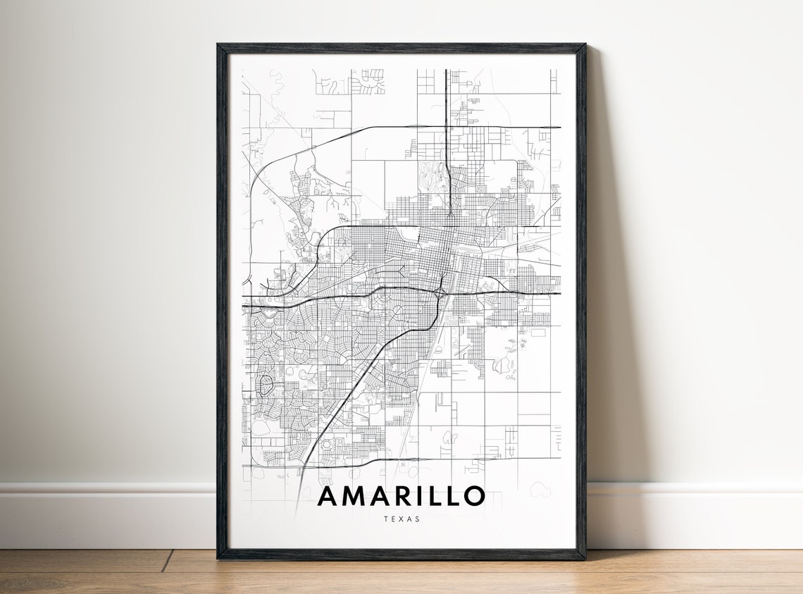 Amarillo Texas City Map Street Grid Minimalist Black White Poster