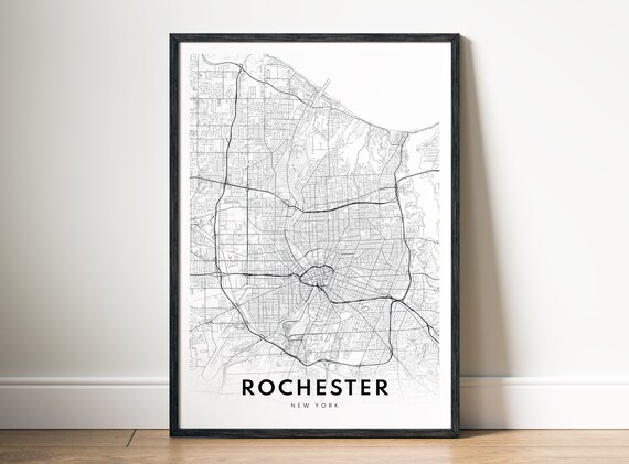 Rochester Ny Map Print New York Poster Black And White Wall Art Outline