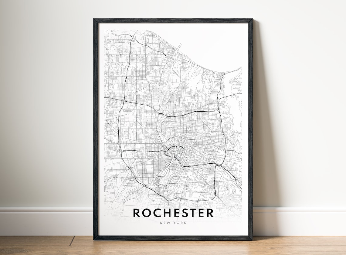 Rochester Ny Map Print New York Poster Black And White Wall Art Outline