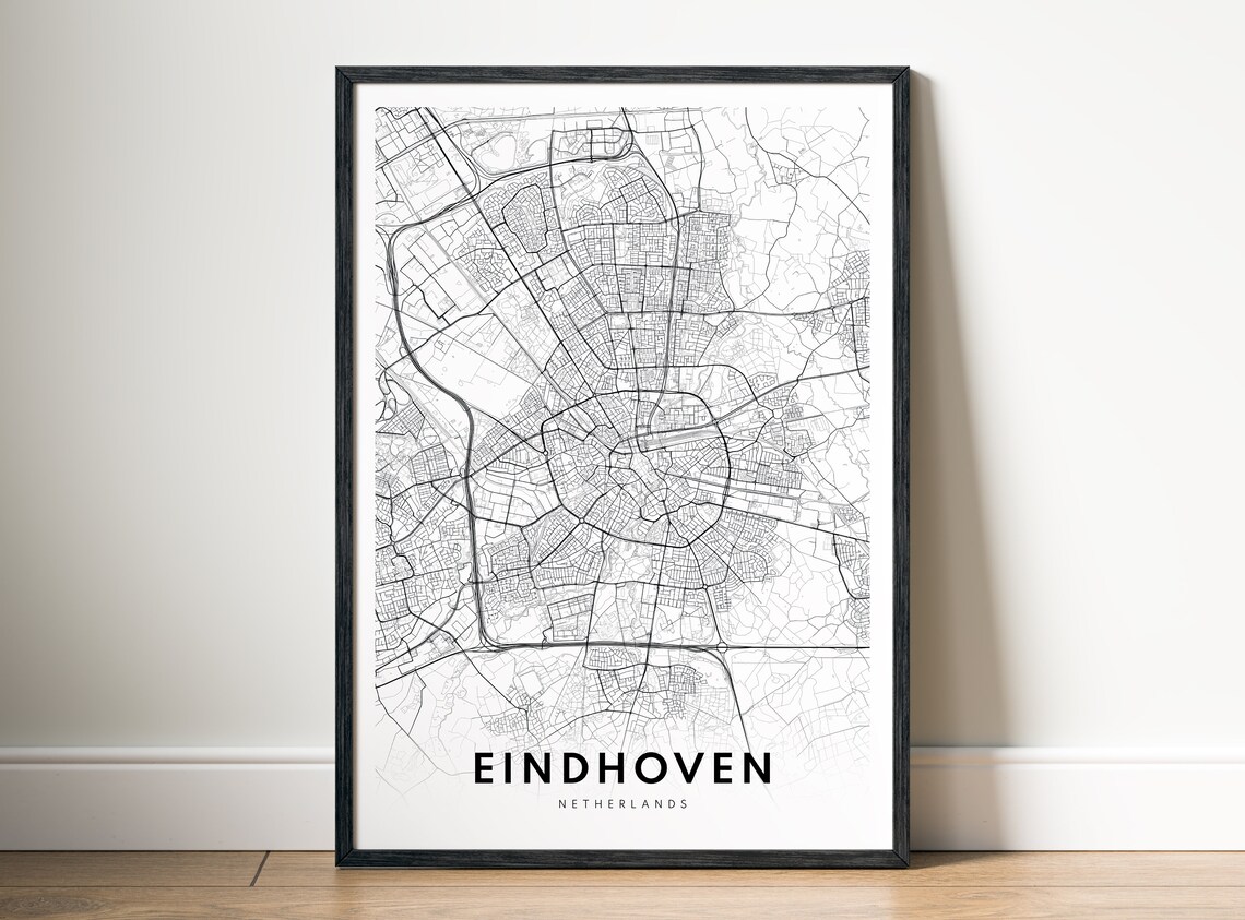 Eindhoven Map Print Netherlands Poster Black And White Wall Art Sketch