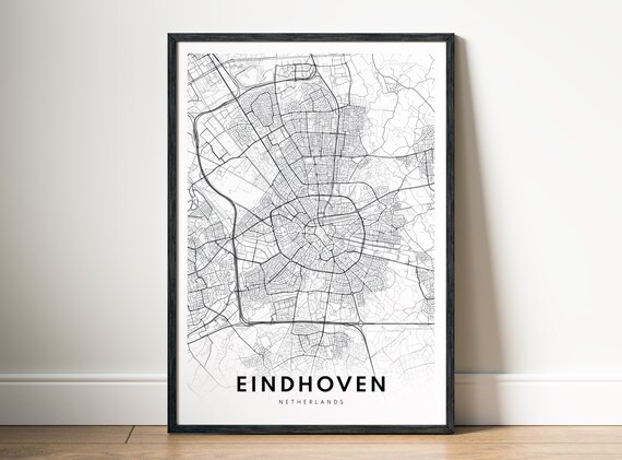 Eindhoven Map Print Netherlands Poster Black And White Wall Art Sketch