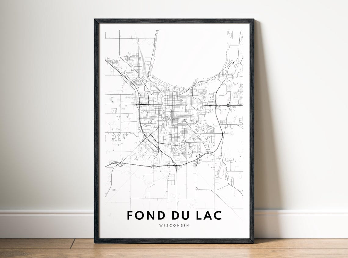 Fond Du Lac Wisconsin Black And White Minimal City Map Poster