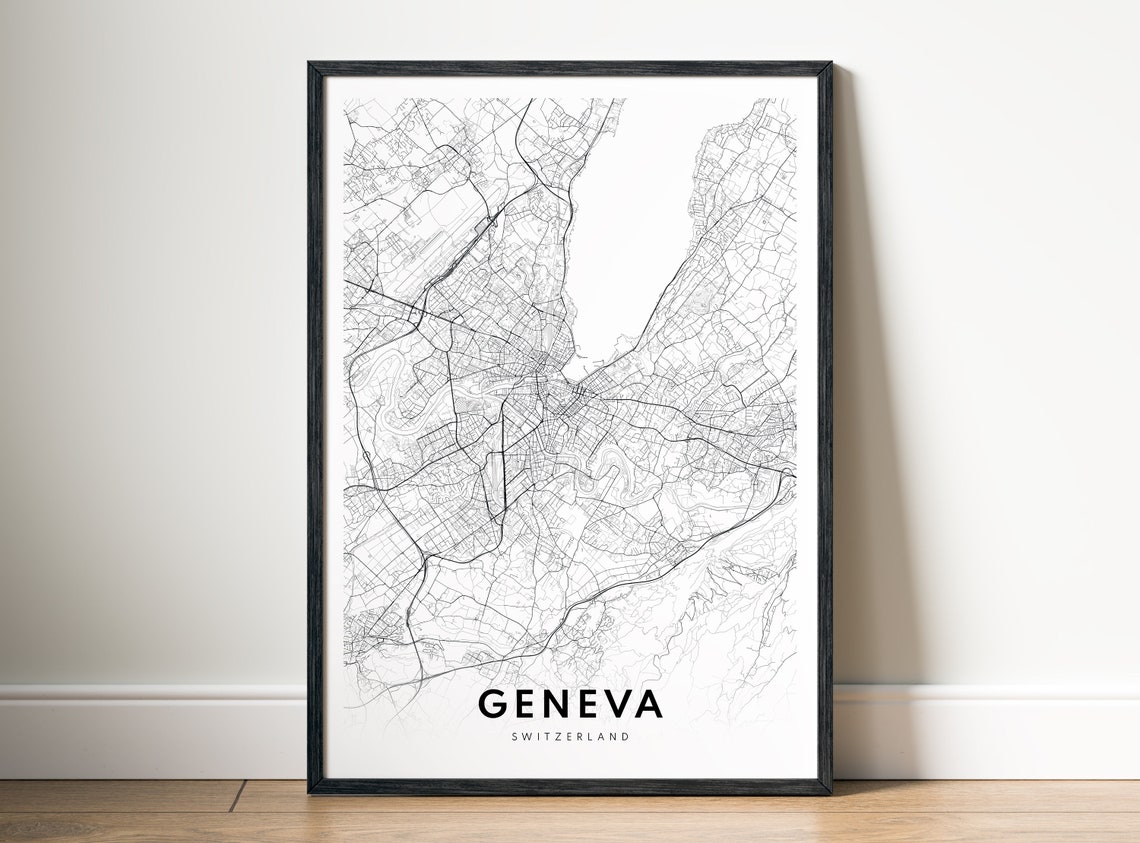 Geneva Switzerland City Center Minimalist Street Map Wall Poster