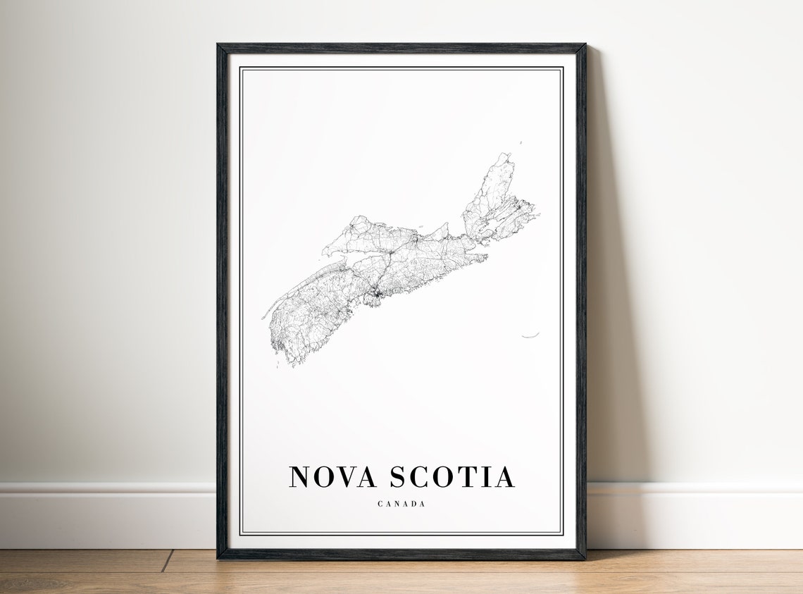 Nova Scotia Canada Minimalist Black and White Road Map Poster