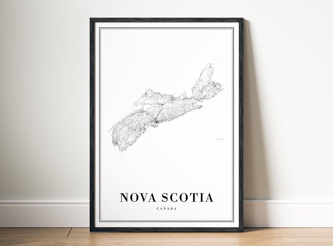 Nova Scotia Map Print Canada Poster Black And White Art