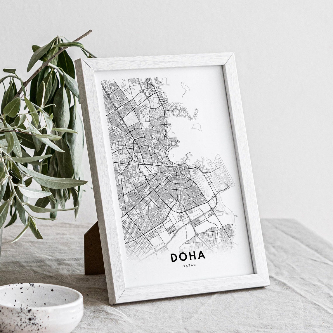 Doha Qatar Street Map Black and White City Line Art Minimalist Poster - Image 2