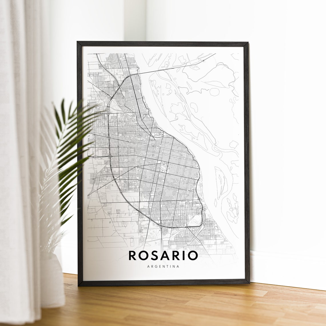 Rosario Argentina City Street Map Minimal Black White Map Wall Print - Image 2